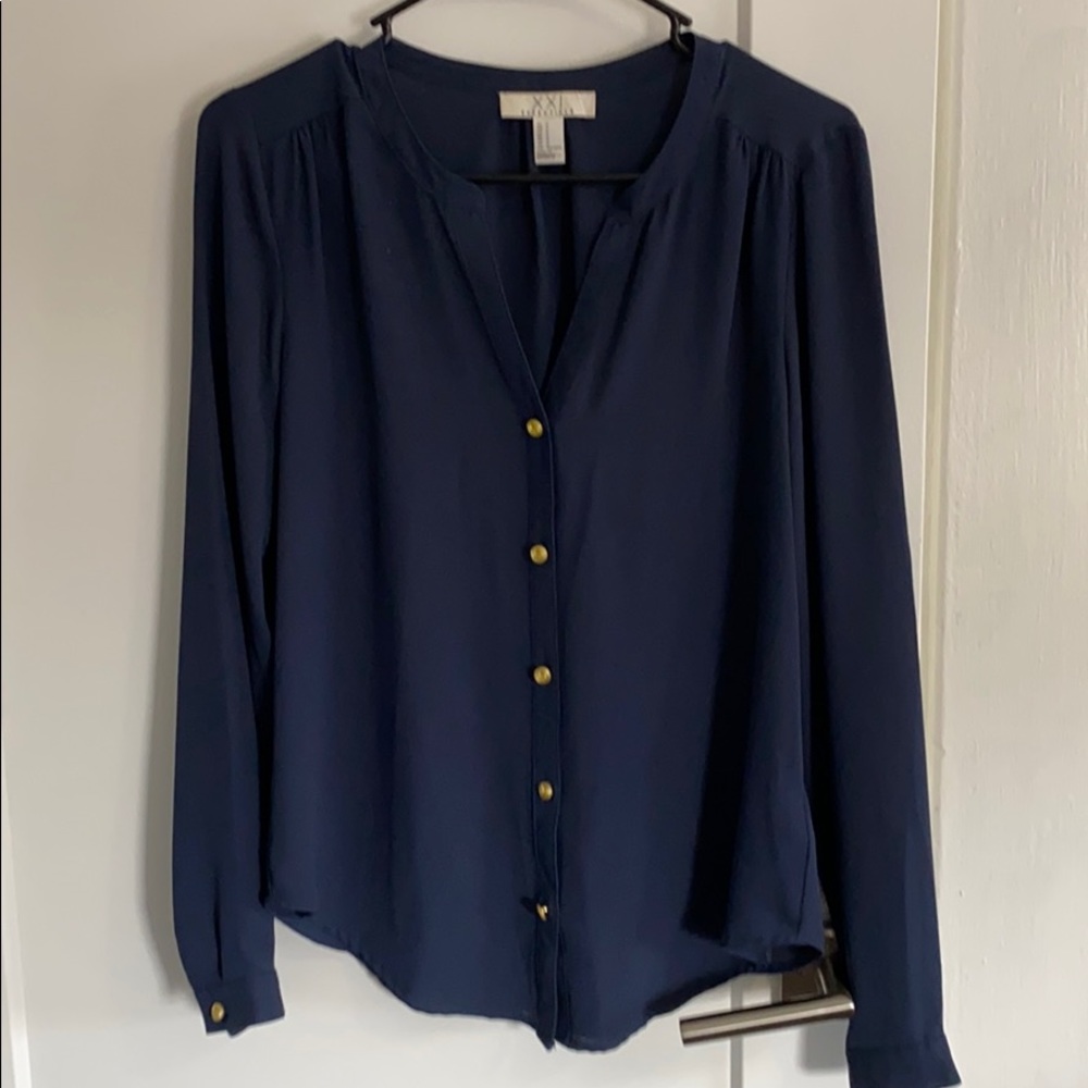 Long Sleeve Navy Blouse